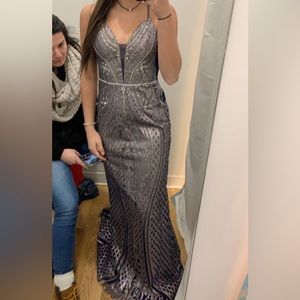 Navy blue and silver prom dress